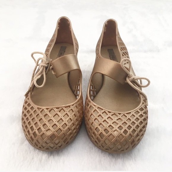 Gold Melissa Waffle Weave Jelly Sandals Shoes - Picture 2 of 8